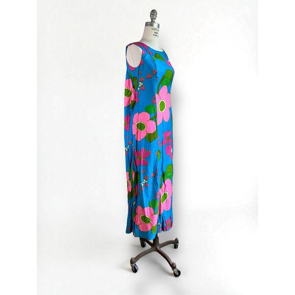 Vtg 1960s Alice Polynesian Hawaiian Floral Waterfall Sleeveless Maxi Dress | S - Picture 3 of 13